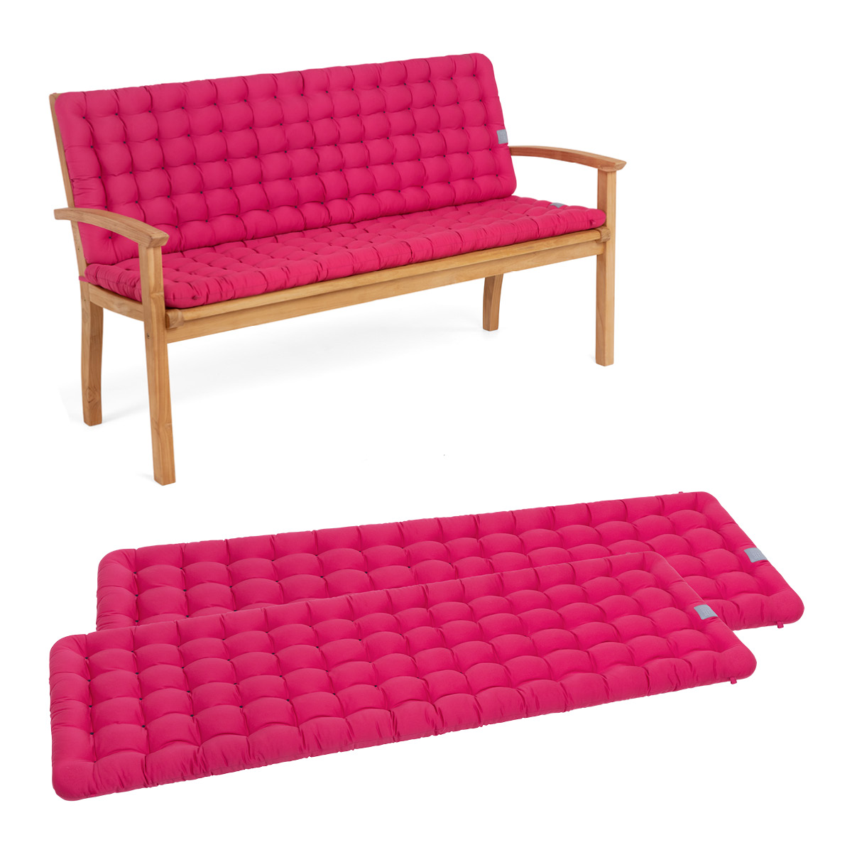 Gartenbank Auflagen mit Rückenteil in pink | bequemes Sitzpolster, wetterfeste Sitzauflage für Sitzbänke | HAVE A SEAT Living