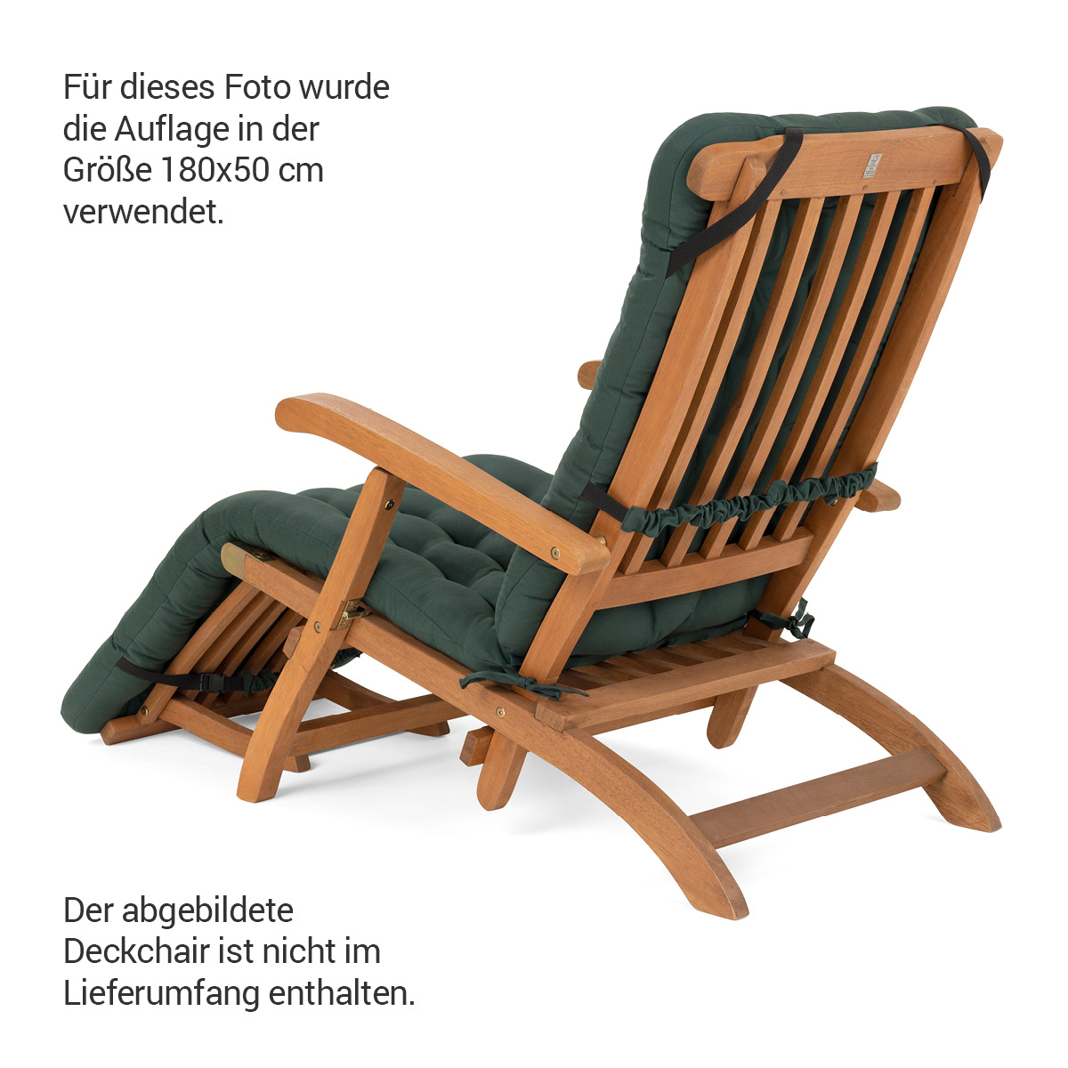 Deckchair Auflage dunkelgrün mit Bändern und Schlaufen zur einfachen Befestigung hinten an Deckchair / Liegestuhl | HAVE A SEAT Living