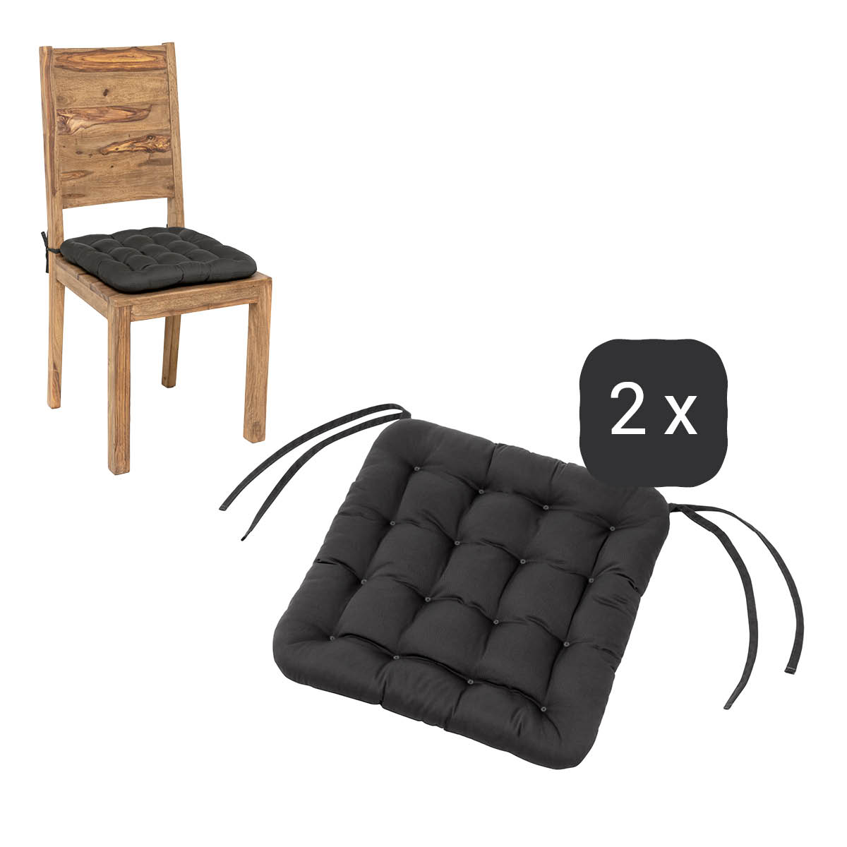 Cuscino per sedia 40x40 cm | Grigio / Antracite | Set da 2 %