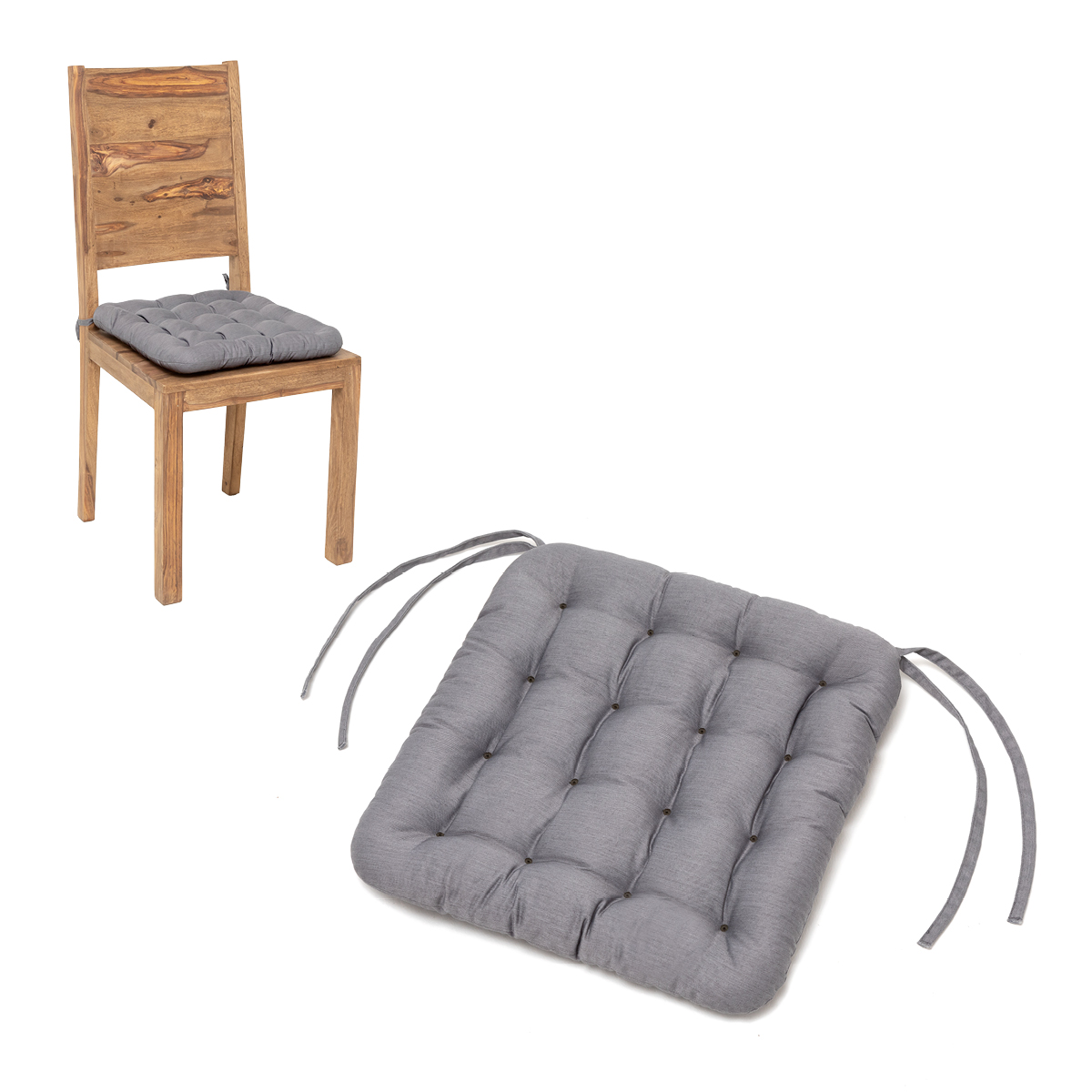 HAVE A SEAT Living Stuhlkissen 40x40 cm Hellgrau | bequemes, orthopädisches Sitzkissen in hochwertiger Qualität mit Bändern für Holzstuhl 