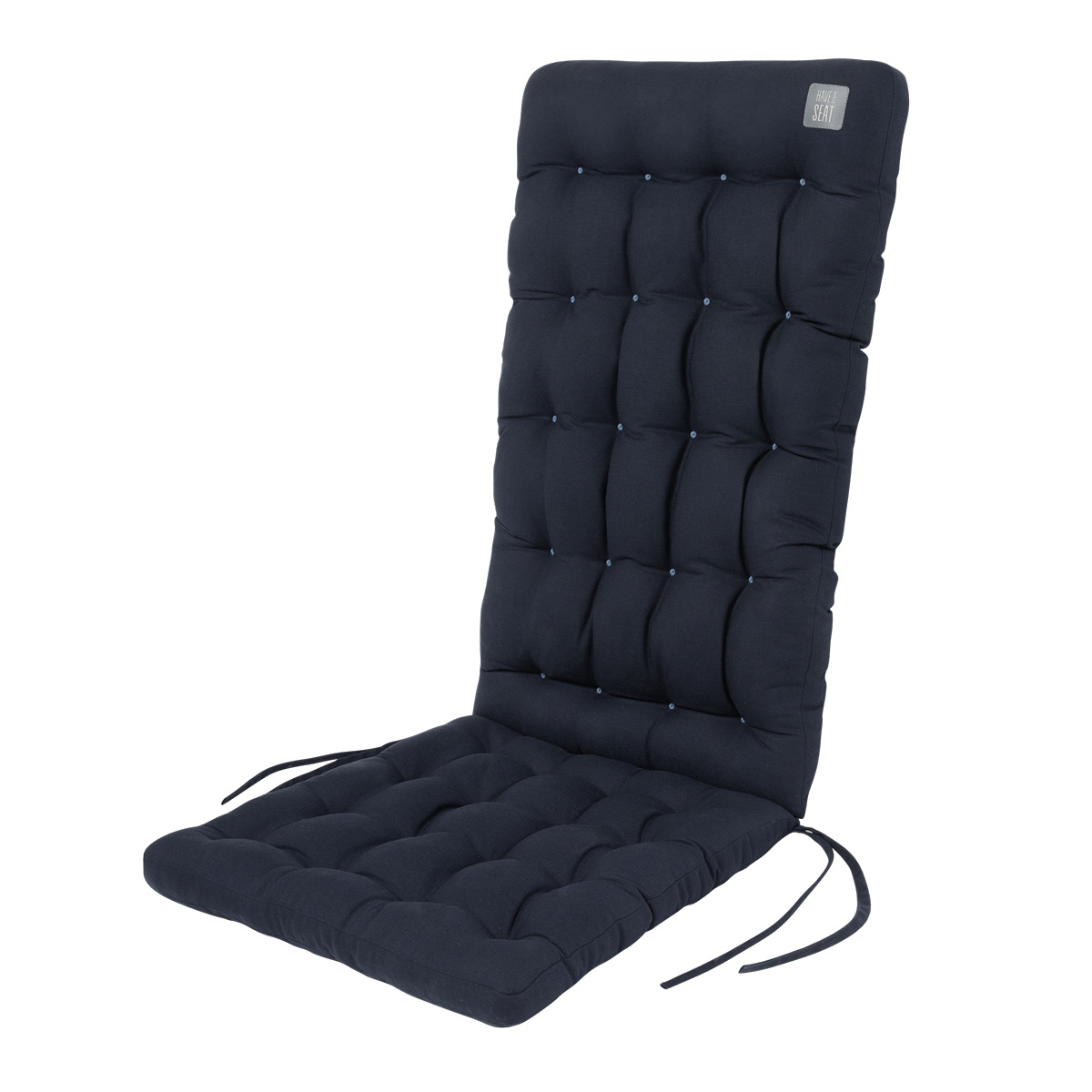 Sitzauflage dunkelblau für Hochlehner | 8/6 cm dicke Polsterung, wetterfest | mit Bändern zur Befestigung an Gartenstuhl | HAVE A SEAT Living 