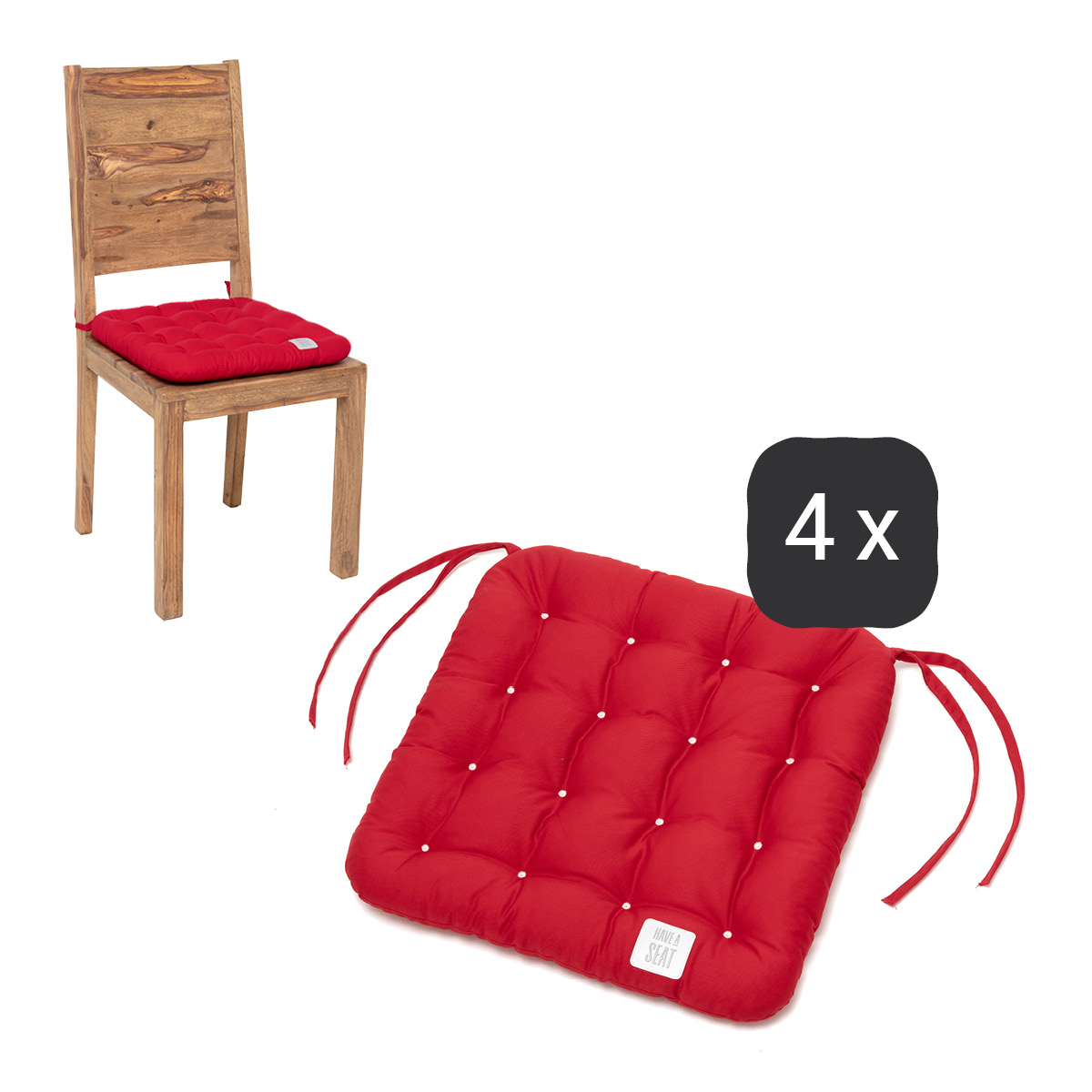Stuhlkissen 40 x 40 cm | Rot | 4er Set | Premium-Sitzkomfort | Indoor / Outdoor | waschbar bis 95°C | HAVE A SEAT Living