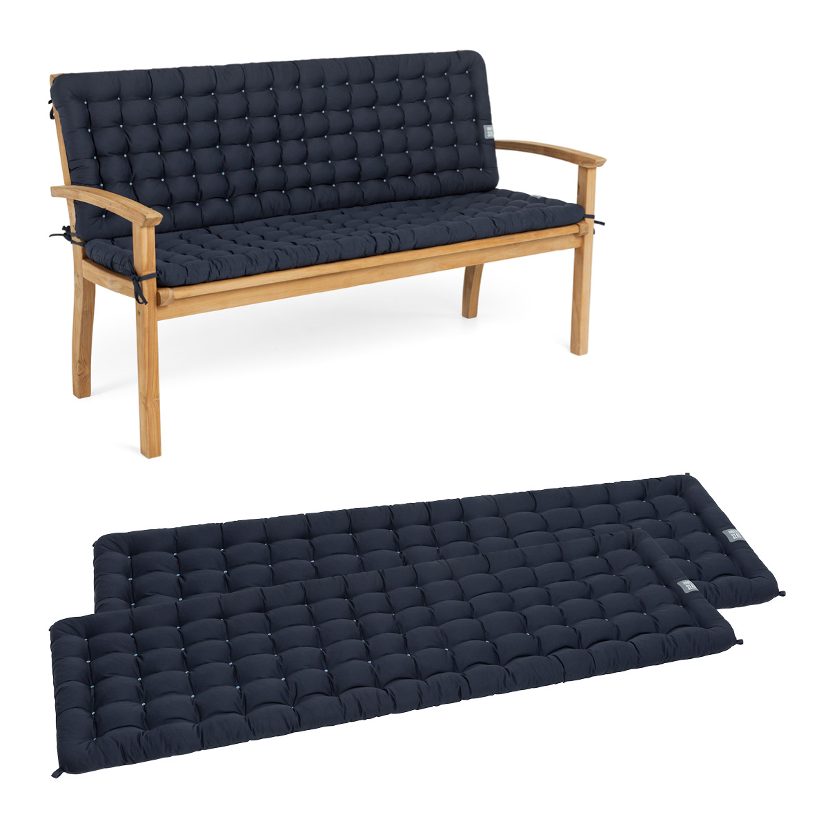 Gartenbank Auflagen mit Rückenteil | Marine-Blau | HAVE A SEAT Living Gartenbank Auflagen mit Rückenteil in Marine-Blau | bequemes Sitzpolster, wetterfeste Sitzauflage für Sitzbänke | HAVE A SEAT Living