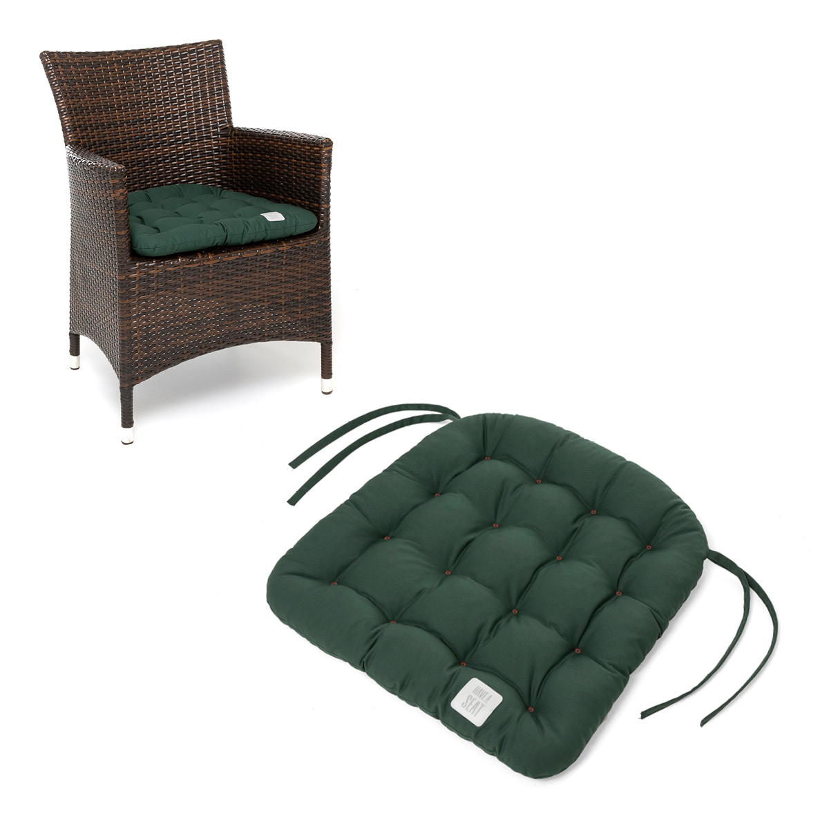 Polsterkissen 48x46 cm | Moosgrün HAVE A SEAT Living Sitzkissen 48x46 cm konisch  Moosgrün | bequemes, Outdoor Stuhlkissen in hochwertiger Qualität mit Bändern für Rattanstuhl