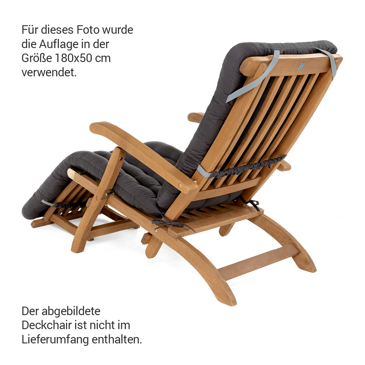 Deckchair Auflage Grau / Anthrazit mit Bändern und Schlaufen zur einfachen Befestigung hinten an Deckchair / Liegestuhl | HAVE A SEAT Living
