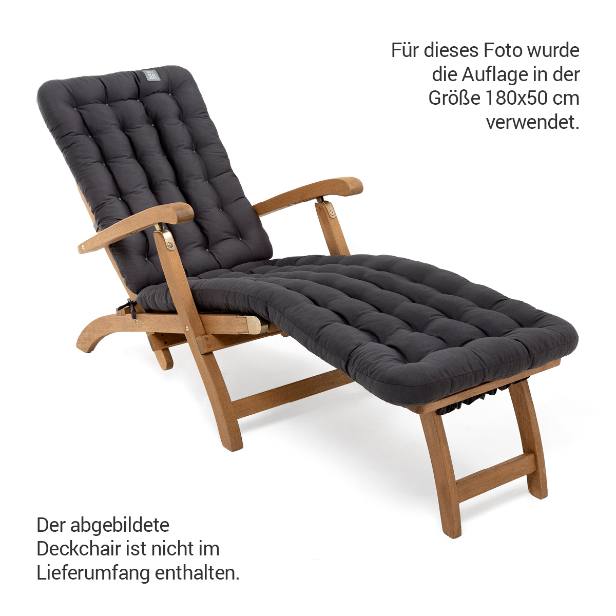Gepolsterte Sitzauflage für Deckchair auf Liegestuhl  mit Thermo-Komfortpolsterung, Baumwoll-Mischgewebe Grau / Anthrazit | HAVE A SEAT Living