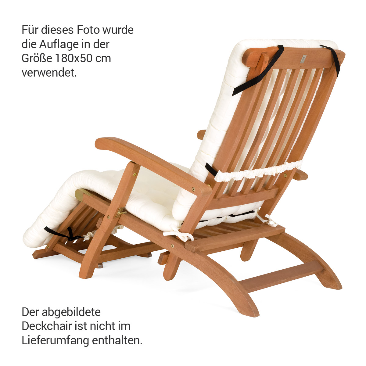 Deckchair Auflage weiss mit Bändern und Schlaufen zur einfachen Befestigung hinten an Deckchair / Liegestuhl | HAVE A SEAT Living