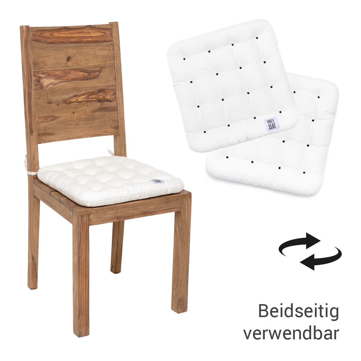 Premium Stuhlkissen 40x40 zum Binden in weiß, das Stuhlsitzkissen kann auf beiden Seiten verwendet werden | HAVE A SEAT Living