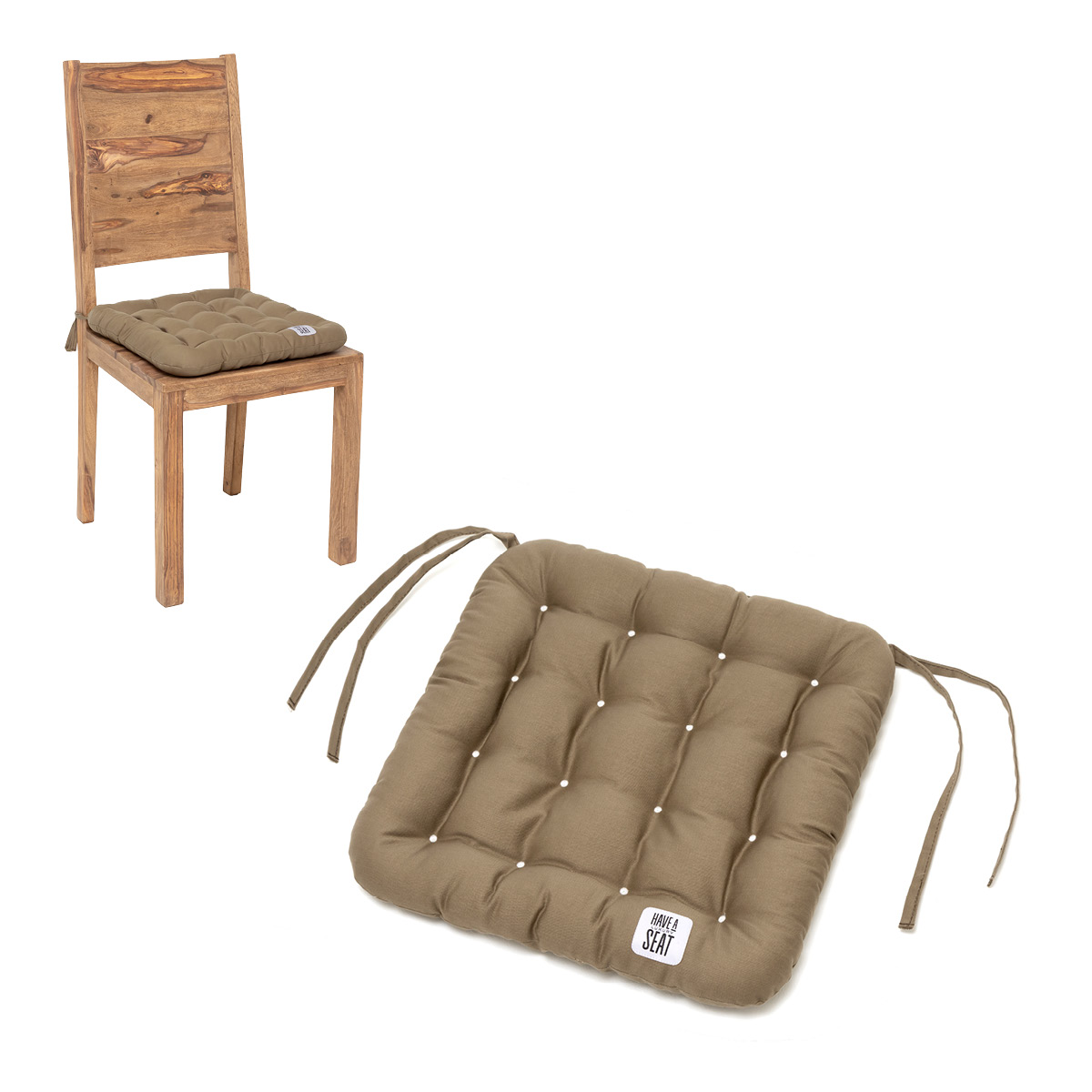 HAVE A SEAT Living Stuhlkissen 40x40 cm Goldbraun | bequemes, orthopädisches Sitzkissen in hochwertiger Qualität mit Bändern für Holzstuhl 