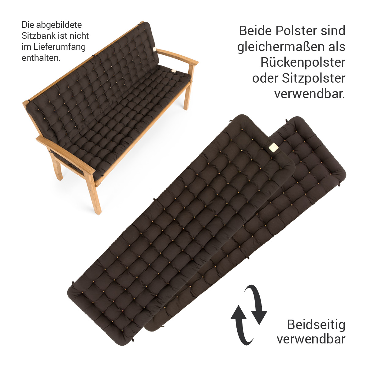 HAVE A SEAT Living Gartenbank Sitzkissen mit Rückenpolster | Braun | beidseitig verwendbar, die abgebildete Bank ist nicht im Lieferumfang enthalten