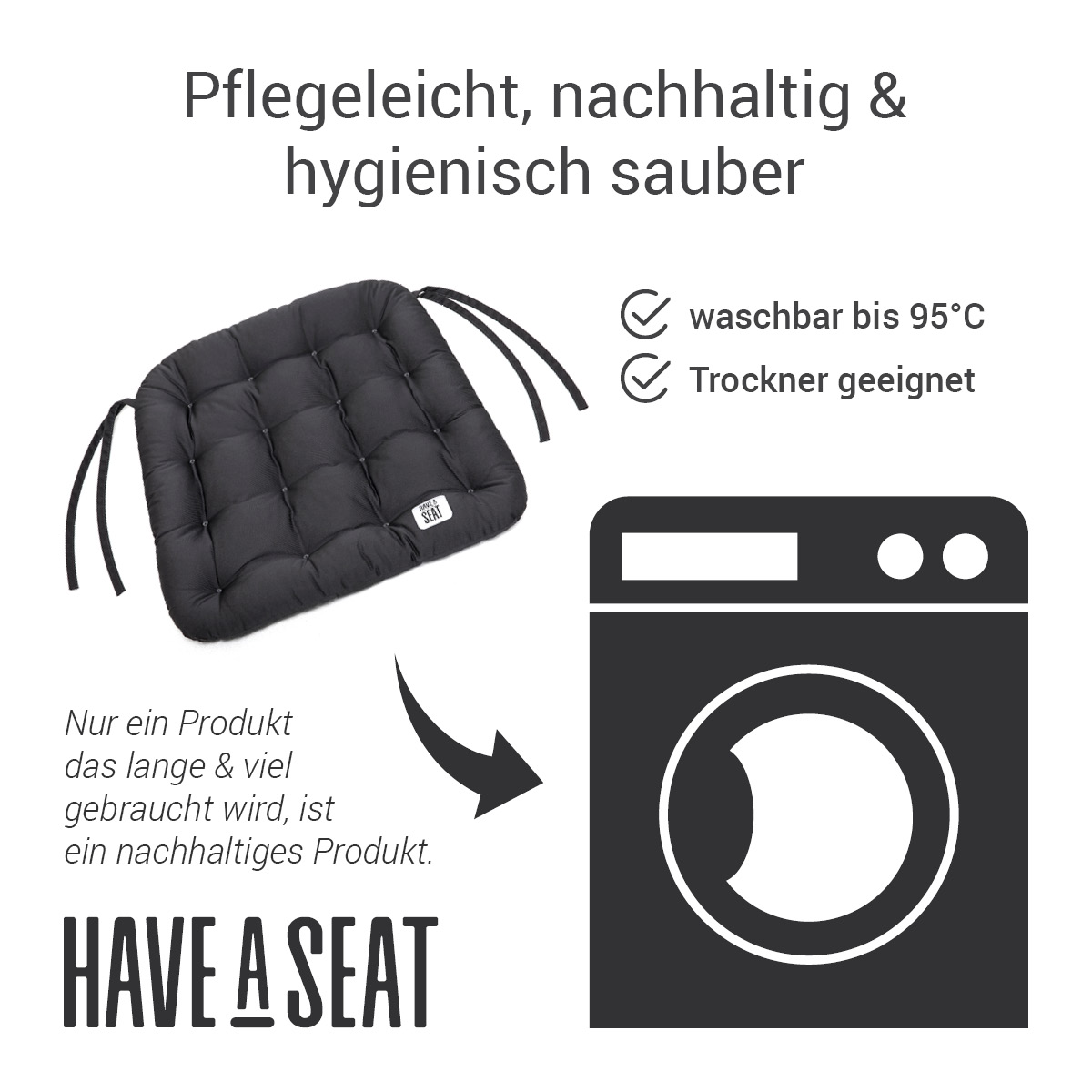 Sitzkissen für Rattansessel grau / taupe 48x46 cm, komplett waschbar bis 95°C (das Sitzkissen für Stühle hat keinen Überzug) | HAVE A SEAT Living