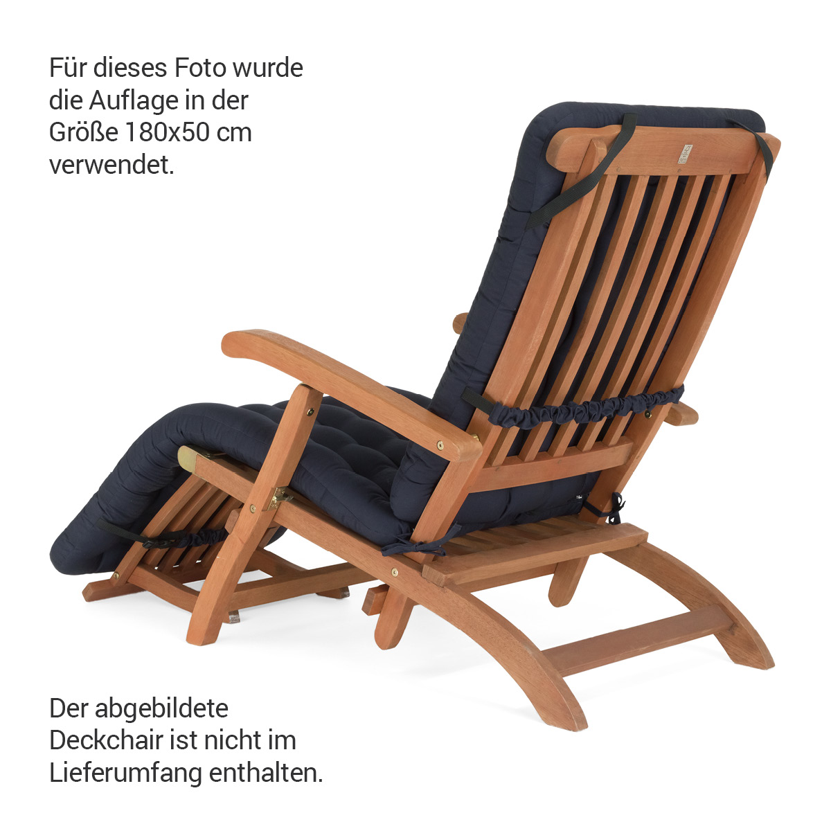 Deckchair Auflage Marine-Blau mit Bändern und Schlaufen zur einfachen Befestigung hinten an Deckchair / Liegestuhl | HAVE A SEAT Living