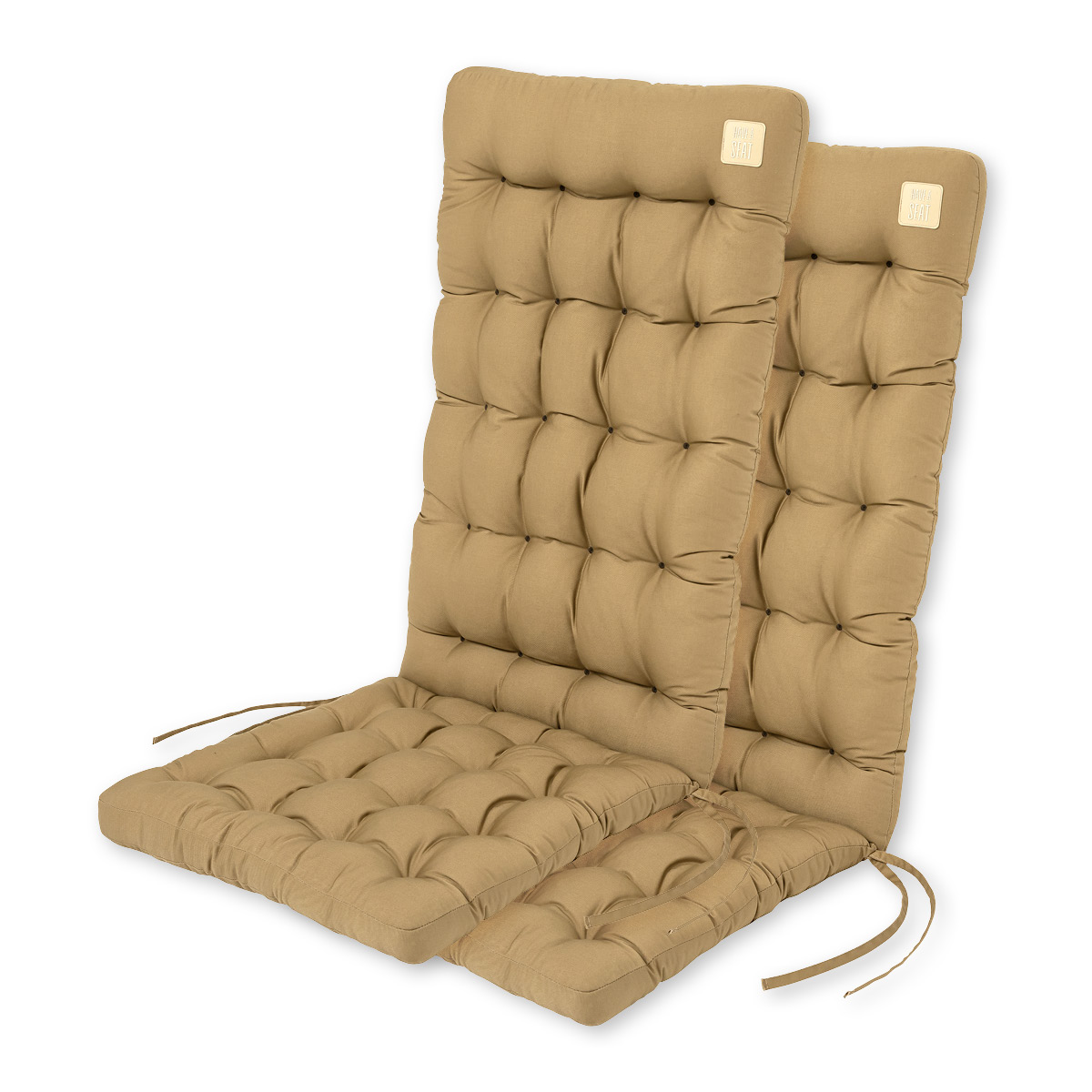 Sitzauflagen Hochlehner beige | 2er Set. | dicke Polsterung, 8/6 cm, wetterfest | mit Befestigungsbänder für Gartenstühle | HAVE A SEAT Living 