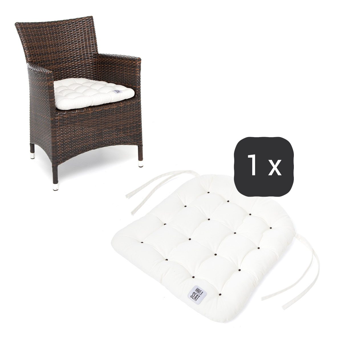 Sitzkissen für Rattanstühle 48x46 cm | Weiß | 1 St. | Premium-Sitzkomfort | Indoor / Outdoor | waschbar bis 95°C | HAVE A SEAT Living