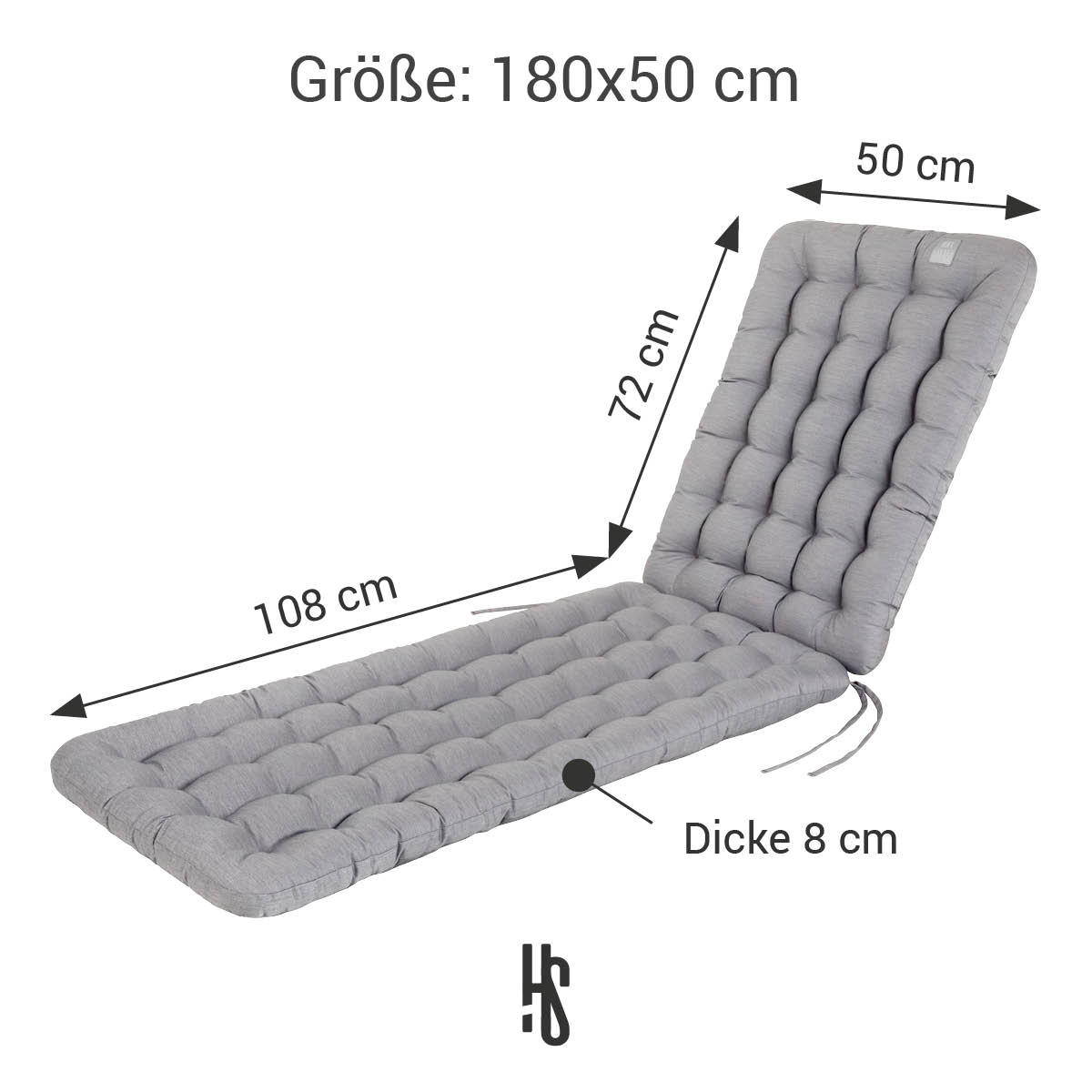 Deckchair Auflage 180x50 cm / 8 cm dick | Hellgrau |  bequem & orthopädisch | Indoor / Outdoor | wetterfest | waschbar bis 95°C | HAVE A SEAT Living