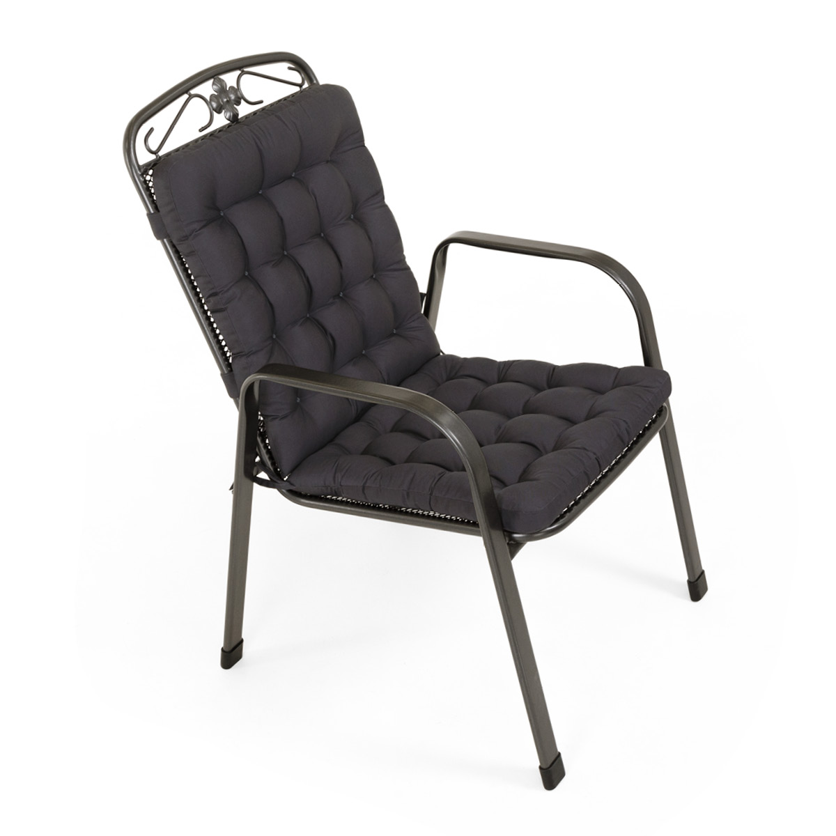 Sitzkissen mit Rückenlehne dunkelgrau | dicke Polsterung mit Schleifen und Bänder zur Befestigung an Gartenstuhl / Stapelstuhl | HAVE A SEAT Living 