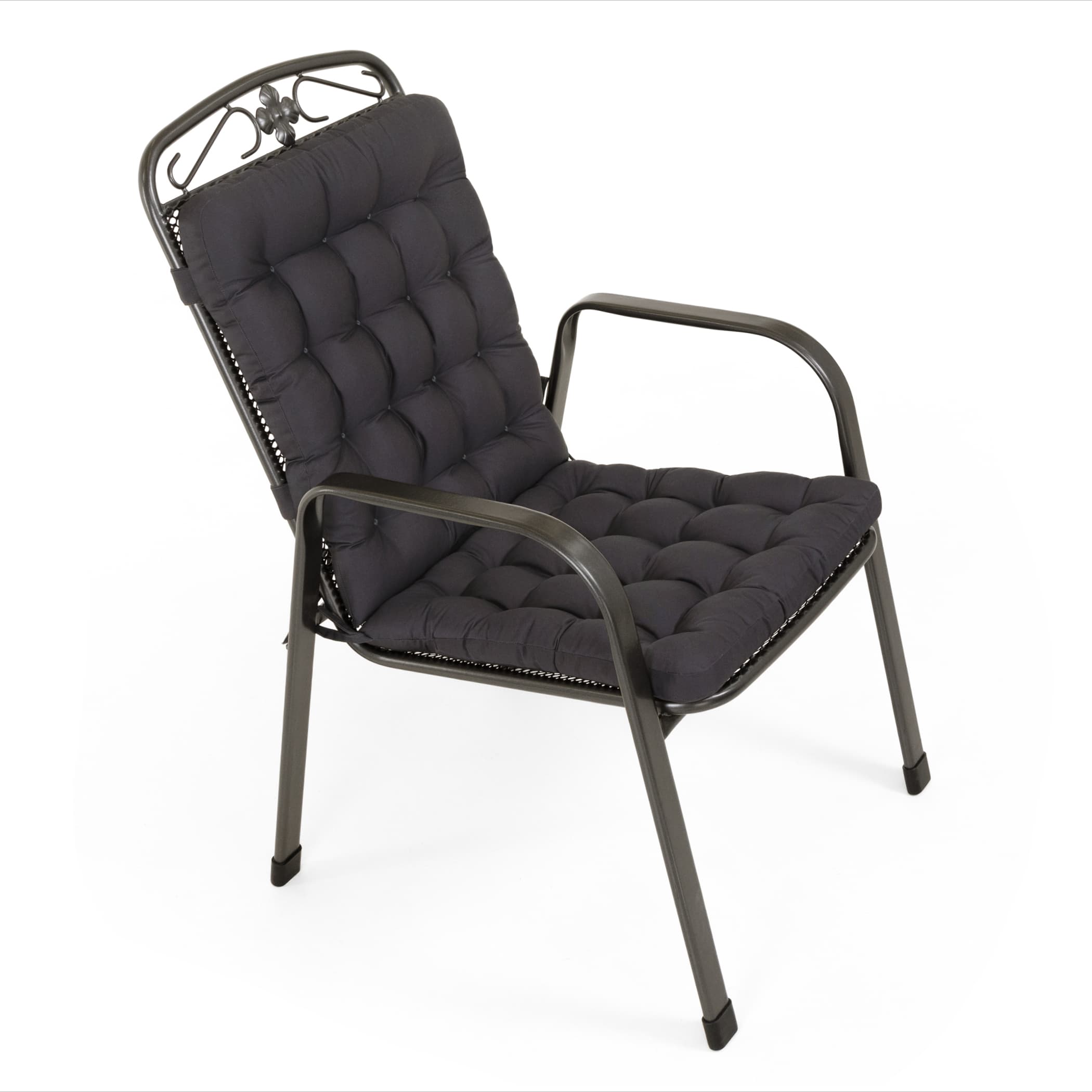 Sitzpolster Gartenstuhl / Stapelstuhl | Grau / Anthrazit | HAVE A SEAT Living Gartenstuhl Auflage Niedriglehner Luxury in Grau / Anthrazit, 100x48 cm auf einem MWH Metall-Gartensessel Savoy