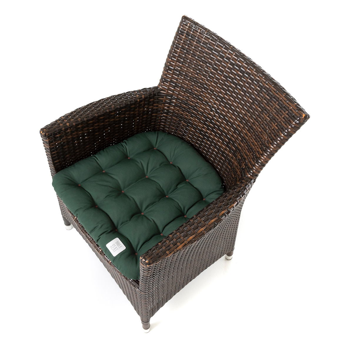Dunkelgrünes Sitzkissen trapez /konisch mit abgerundeten Ecken, optimale Passform für einen Rattanstuhl / Rattansessel | HAVE A SEAT Living