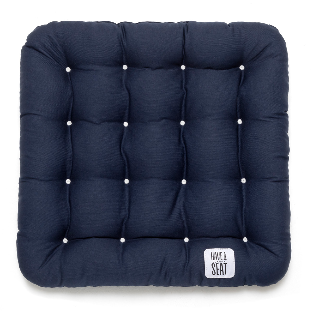 Gepolstertes Stuhlkissen / Matratzenkissen 40x40 cm mit Thermo-Komfortpolsterung, Baumwoll-Mischgewebe Marine-Blau | HAVE A SEAT Living