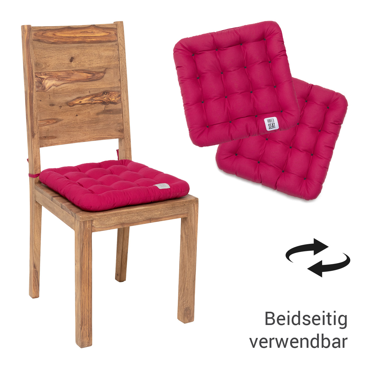Premium Stuhlkissen 40x40 zum Binden in Hot-Pink, das Stuhlsitzkissen kann auf beiden Seiten verwendet werden | HAVE A SEAT Living