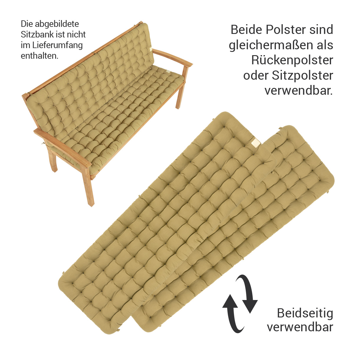 Gartenbank Sitzauflage mit Rückenpolster | Beige | HAVE A SEAT Living HAVE A SEAT Living Gartenbank Auflage mit Rückenpolster | Beige | beidseitig verwendbar, die abgebildete Bank ist nicht im Lieferumfang enthalten