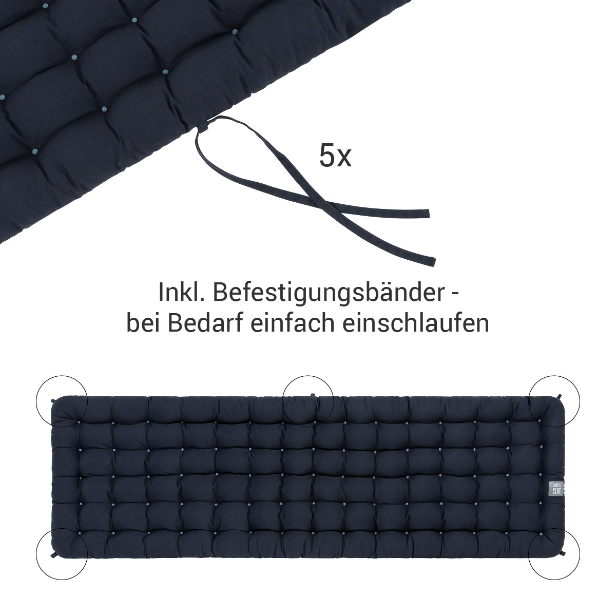 HAVE A SEAT Living | 2 tlg. Gartenbank Polster 2x5 Bändern | Marine-Blau HAVE A SEAT Living dunkelblaue Gartenbank Polster 2 tlg. mit 2x5 Bänder die nach Bedarf zur Befestigung an Gartenmöbel / Sitzbank verwendet werden