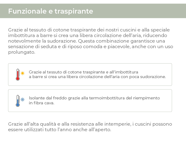 Infografica sull'imbottitura a barre traspirante di HAVE A SEAT: tessuto di cotone e termoimbottitura garantiscono circolazione dell'aria, meno sudorazione e protezione dal freddo.