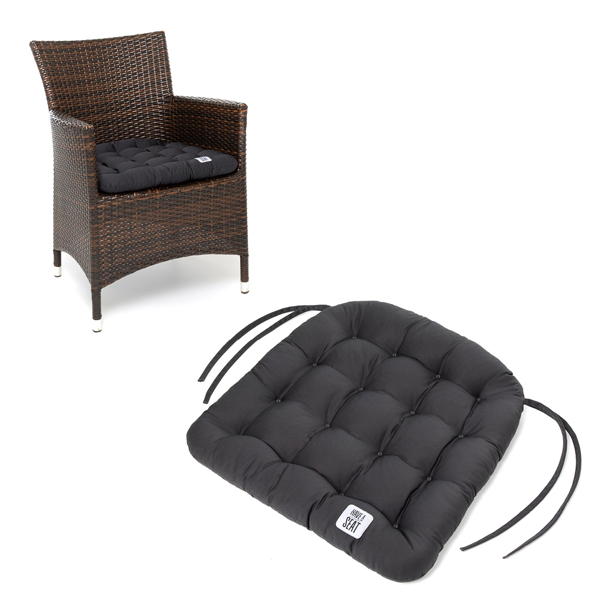 HAVE A SEAT Living Sitzkissen 48x46 cm konisch Grau / Anthrazit | bequemes, Outdoor Stuhlkissen in hochwertiger Qualität mit Bändern für Rattanstuhl