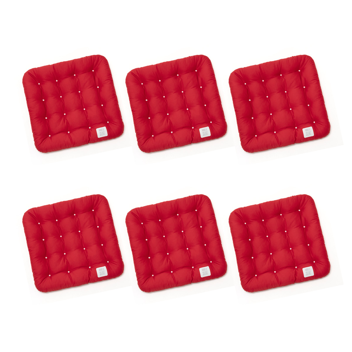 Stuhlkissen-Set (6 Sitzkissen) eckig zum Binden | Rot | mit bequemer, orthopädischer Thermo-Polsterung | wetterfest | HAVE A SEAT Living