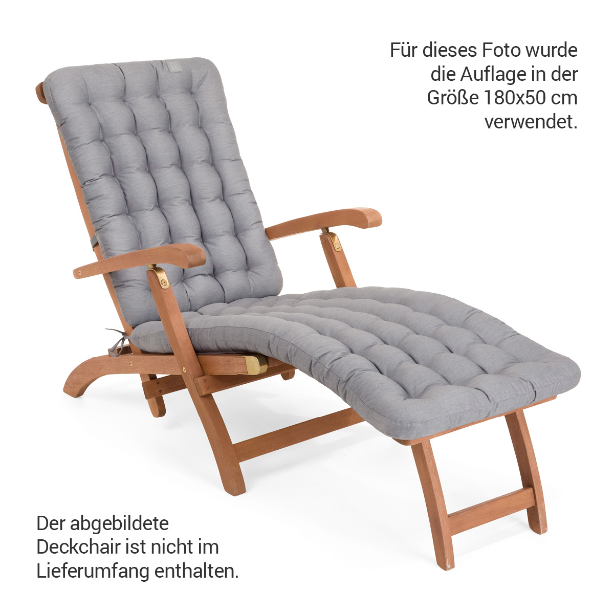 Gepolsterte Sitzauflage für Deckchair auf Liegestuhl  mit Thermo-Komfortpolsterung, Baumwoll-Mischgewebe Hellgrau | HAVE A SEAT Living