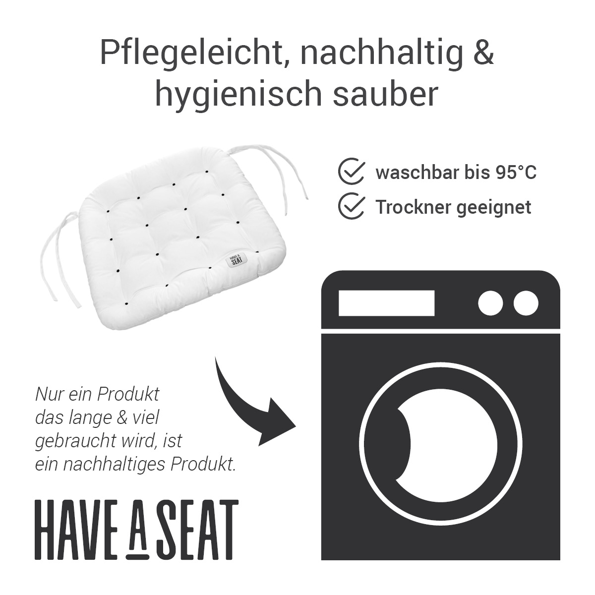 Sitzkissen für Rattansessel weiss 48x46 cm, komplett waschbar bis 95°C (das Sitzkissen für Stühle hat keinen Überzug) | HAVE A SEAT Living