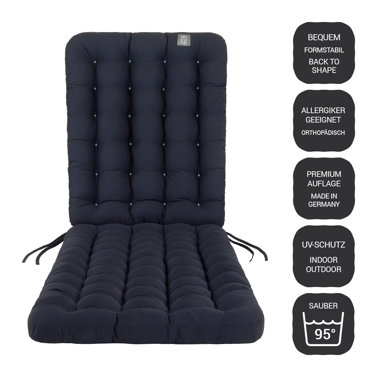 HAVE A SEAT Living | Deckchair Auflage Marine-Blau | 5 Jahre Garantie | Made in Germany | Farbecht | Indoor / Outdoor / Bequem | orthopädisch