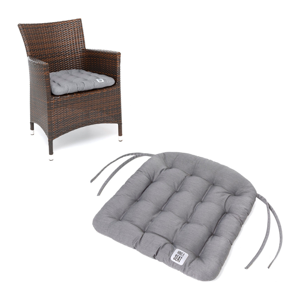 HAVE A SEAT Living Sitzkissen 48x46 cm konisch Hellgrau | bequemes, Outdoor Stuhlkissen in hochwertiger Qualität mit Bändern für Rattanstuhl