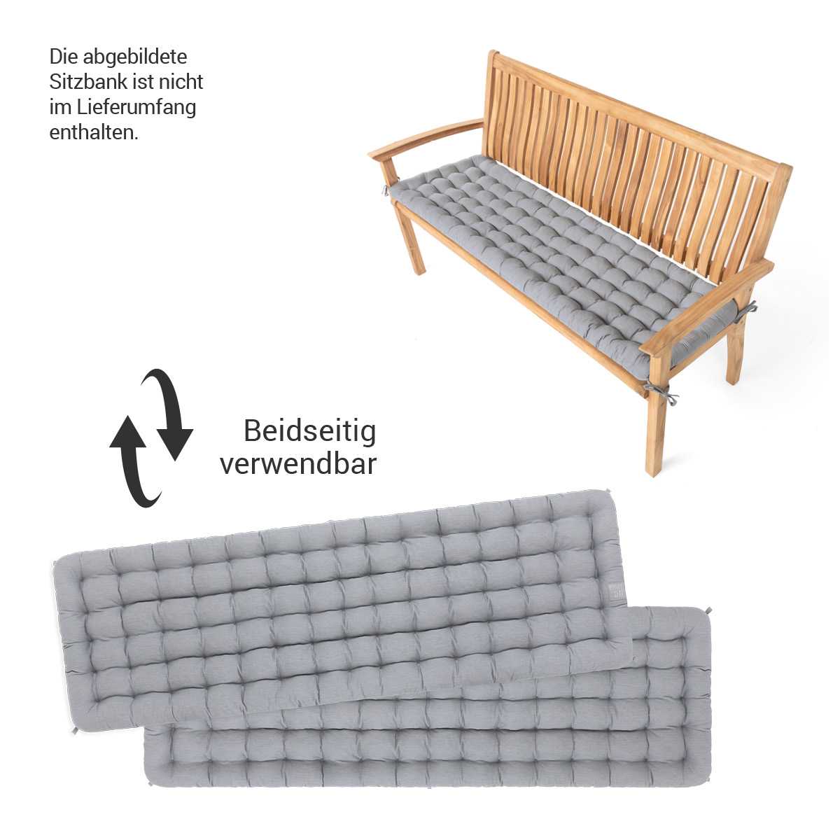 HAVE A SEAT Living Gartenbank Auflage Hellgrau | beidseitig verwendbar, die abgebildete Gartenbank ist nicht im Lieferumfang enthalten
