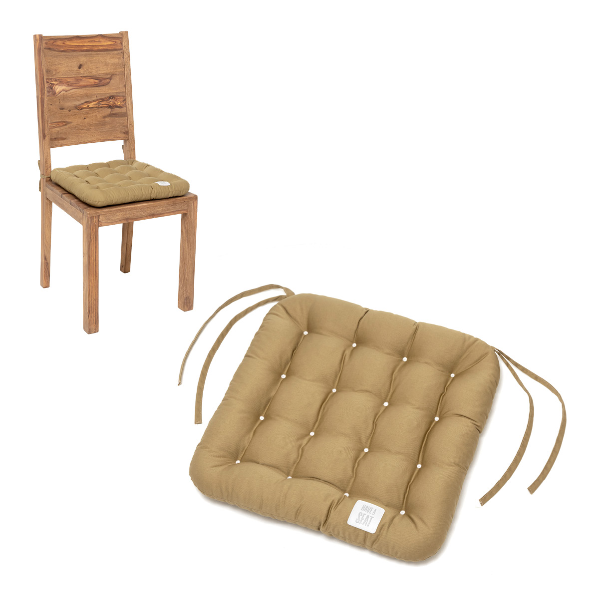 HAVE A SEAT Living Stuhlkissen 40x40 cm Beige | bequemes, orthopädisches Sitzkissen in hochwertiger Qualität mit Bändern für Holzstuhl
