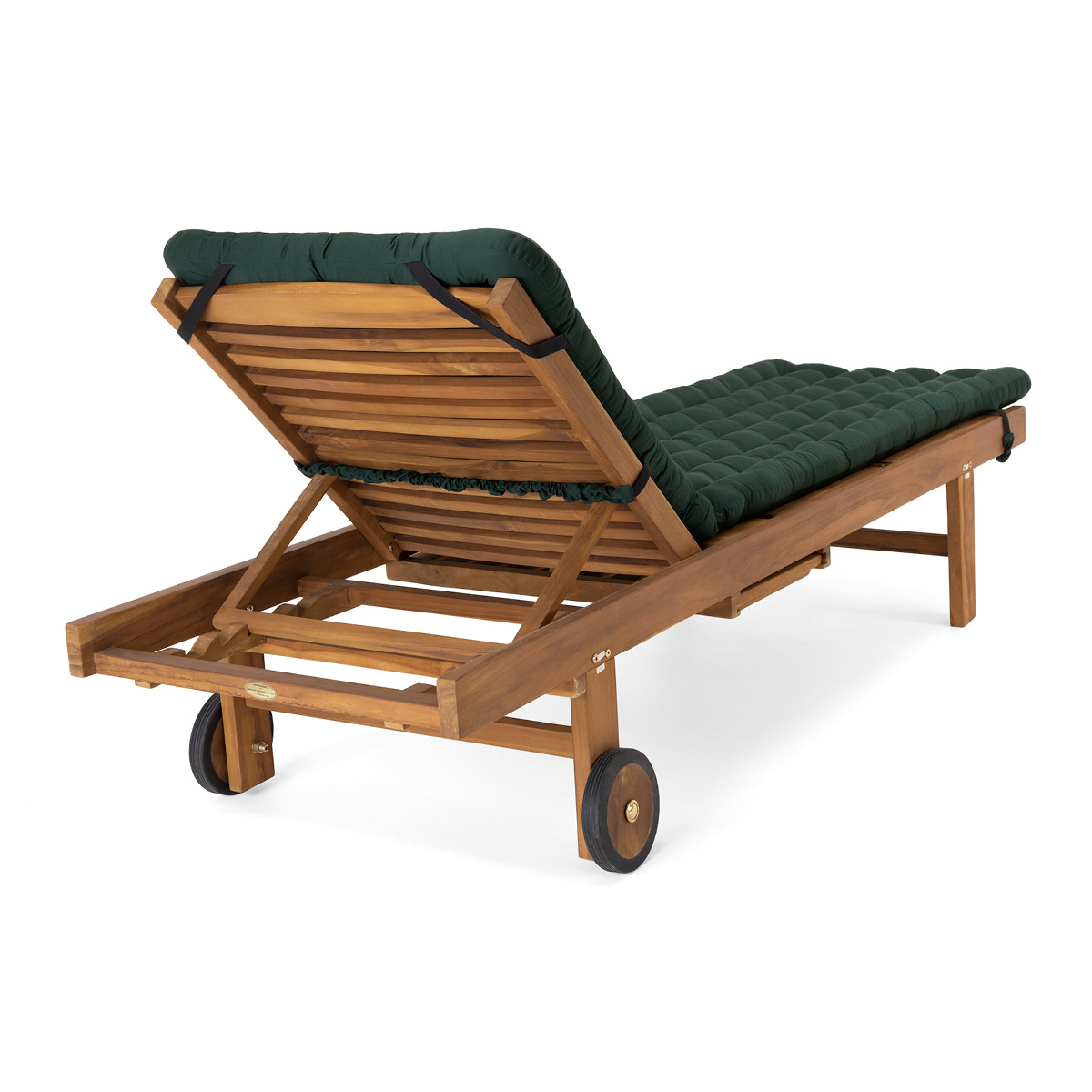 HAVE A SEAT Living Sonnenliege Auflage dunkelgrün | dicke Polsterung mit Schlaufen und Bänder zur Befestigung an Rückenlehne auf Rollliege aus Holz