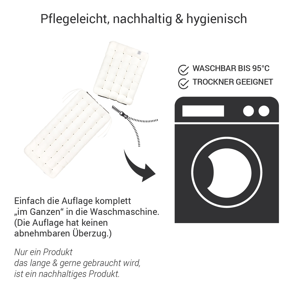 Weiße Deckchair Auflage mit Nackenkissen, komplett waschbar bis 95°C (das Sitzpolster & Kissen haben keinen Überzug) | HAVE A SEAT Living
