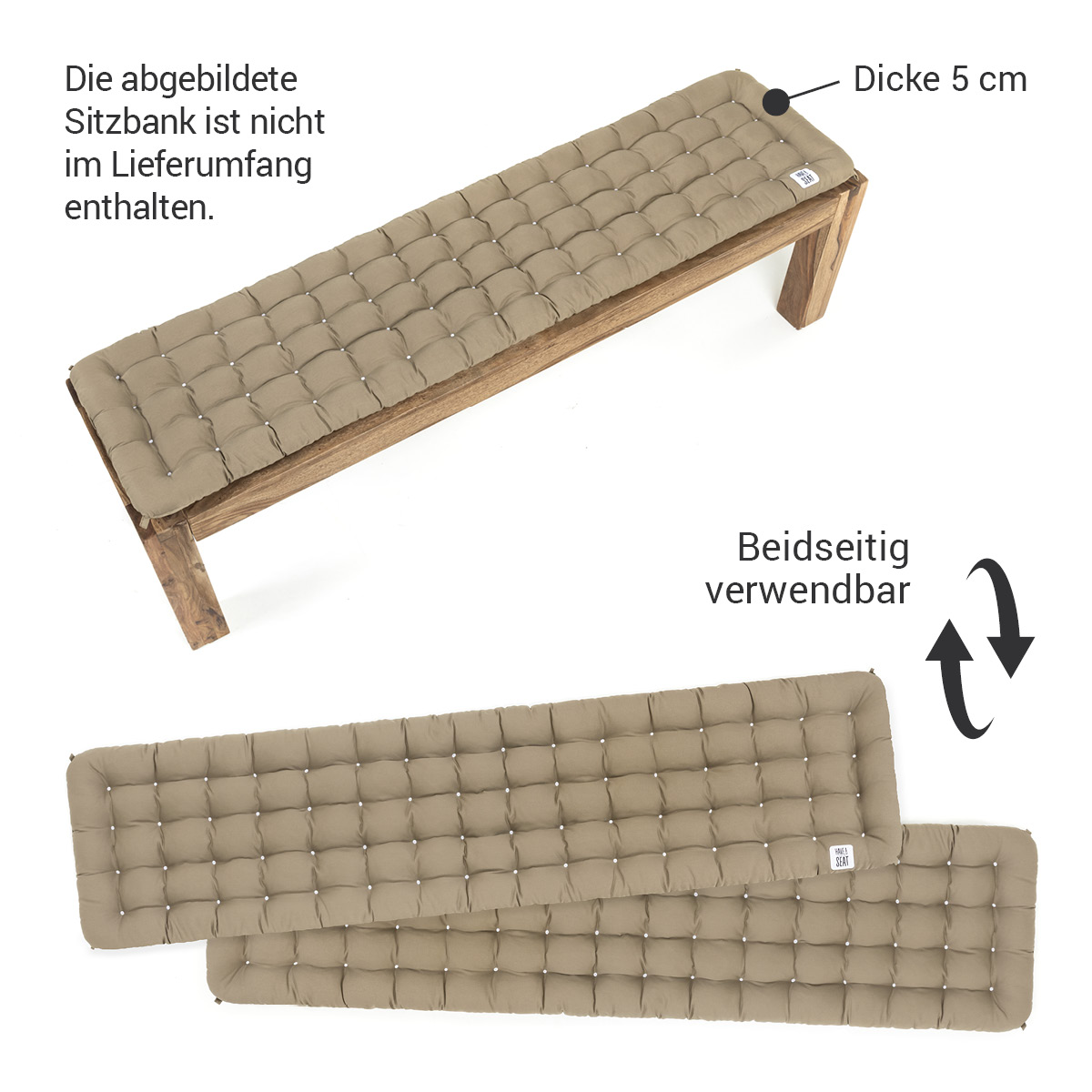 Praktische & bequeme goldbraune / beige Bankauflagen für Sitzbänke und Esszimmerbänke von HAVE A SEAT Living