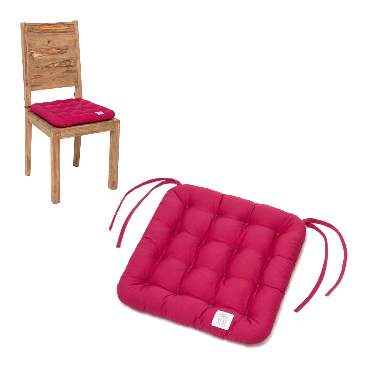 HAVE A SEAT Living Stuhlkissen 40x40 cm Hot-Pink | bequemes, orthopädisches Sitzkissen in hochwertiger Qualität mit Bändern für Holzstuhl 