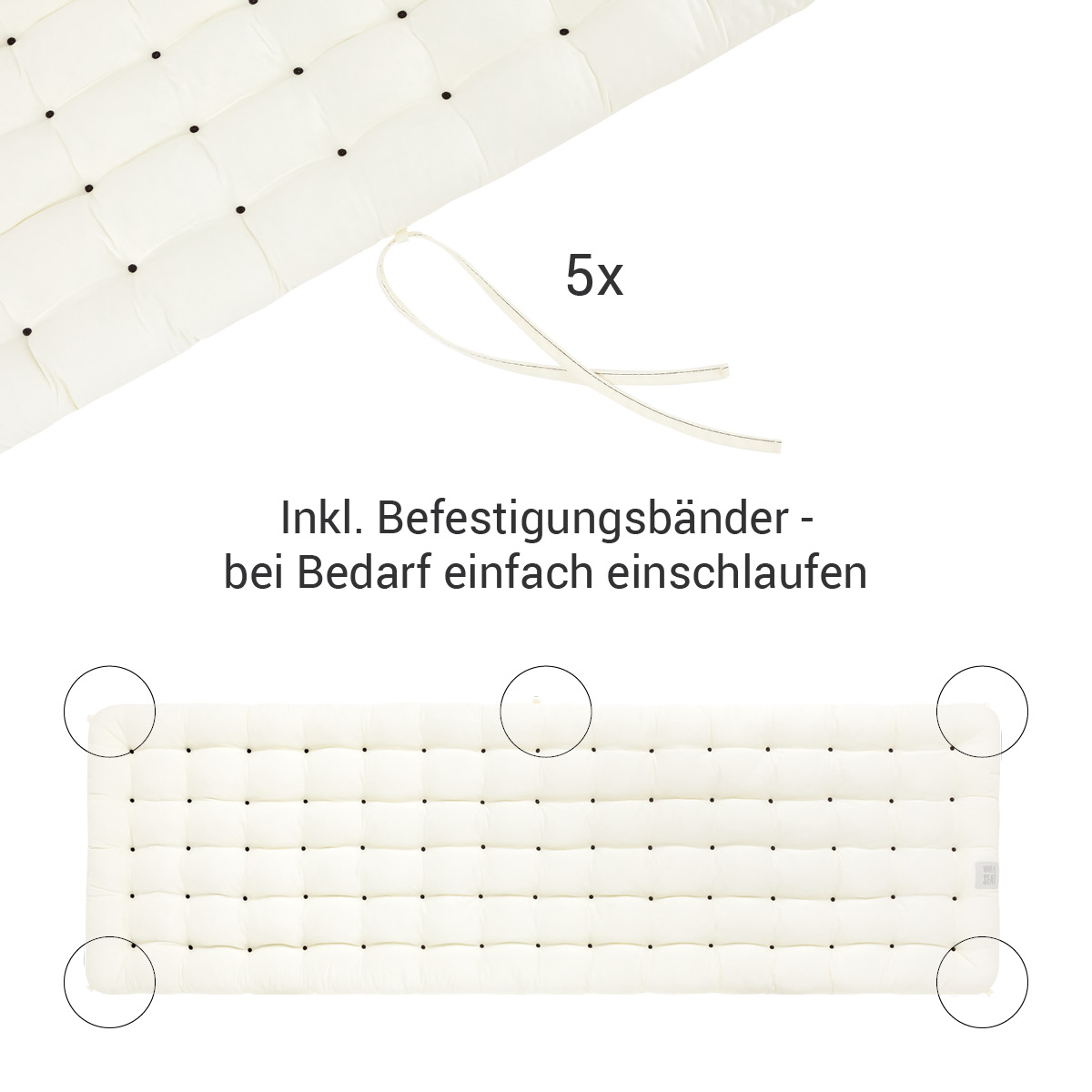 HAVE A SEAT Living | 2 tlg. Gartenbank Polster 2x5 Bändern | Weiß HAVE A SEAT Living weiße Gartenbank Polster 2 tlg. mit 2x5 Bänder die nach Bedarf zur Befestigung an Gartenmöbel / Sitzbank verwendet werden