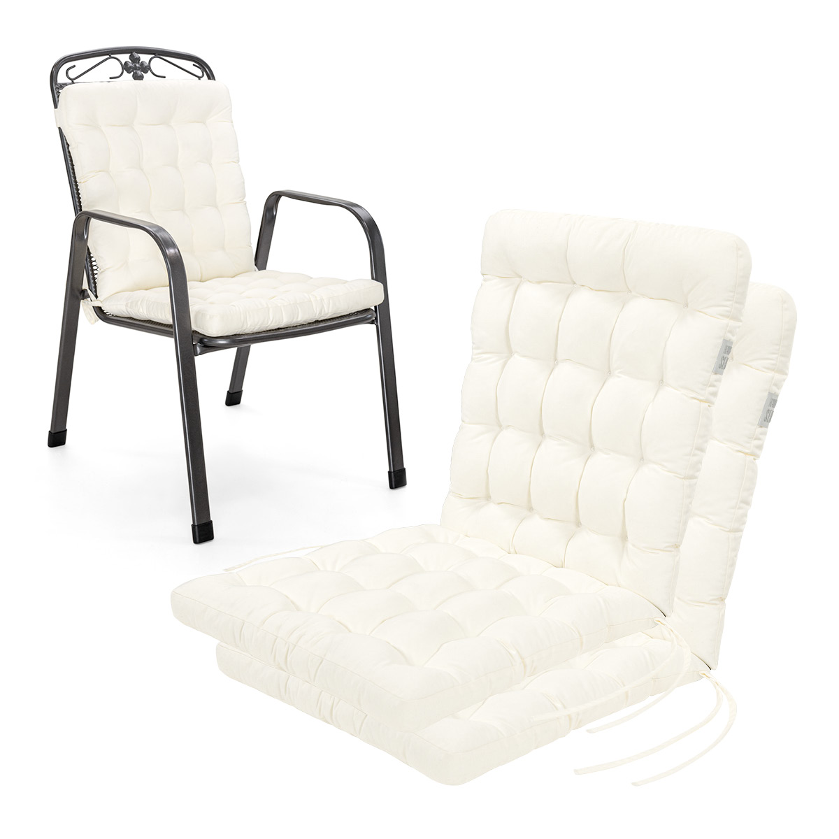 Cuscino per sedia con schienale basso 100x48 cm | Bianco | Set da 2 % Cuscino per sedia con schienale basso 100x48 cm | Bianco | Set da 2 %