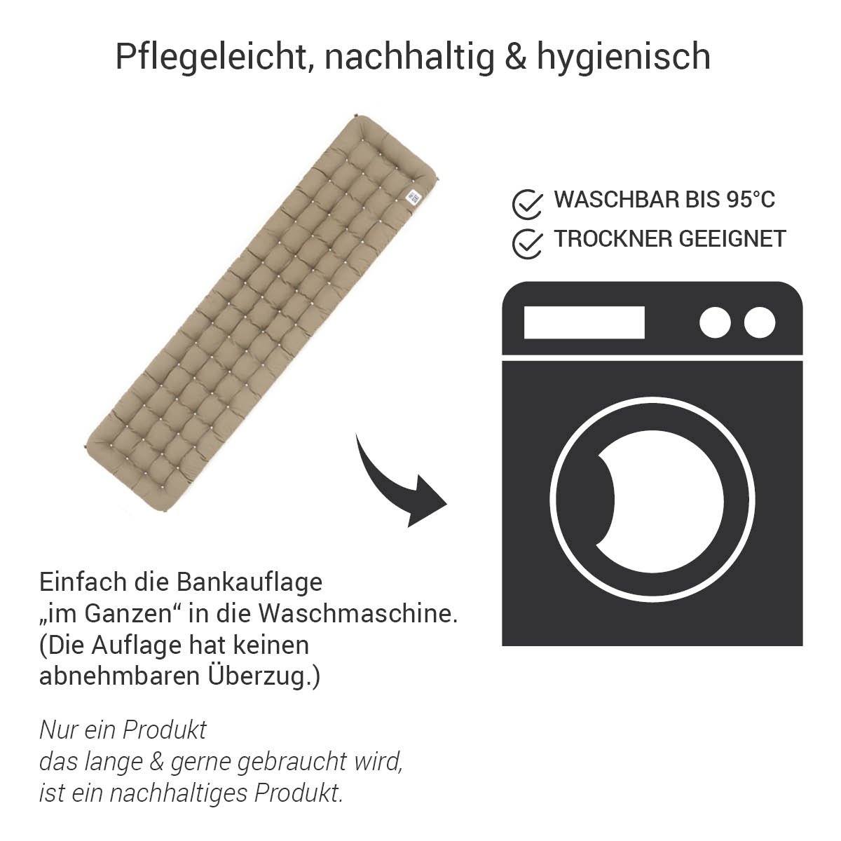 Bankauflage goldbraun waschbar bis 95°C im Ganzen (die Auflage hat keinen Bezug), Allergiker geeignet, Indoor / Outdoor | HAVE A SEAT Living