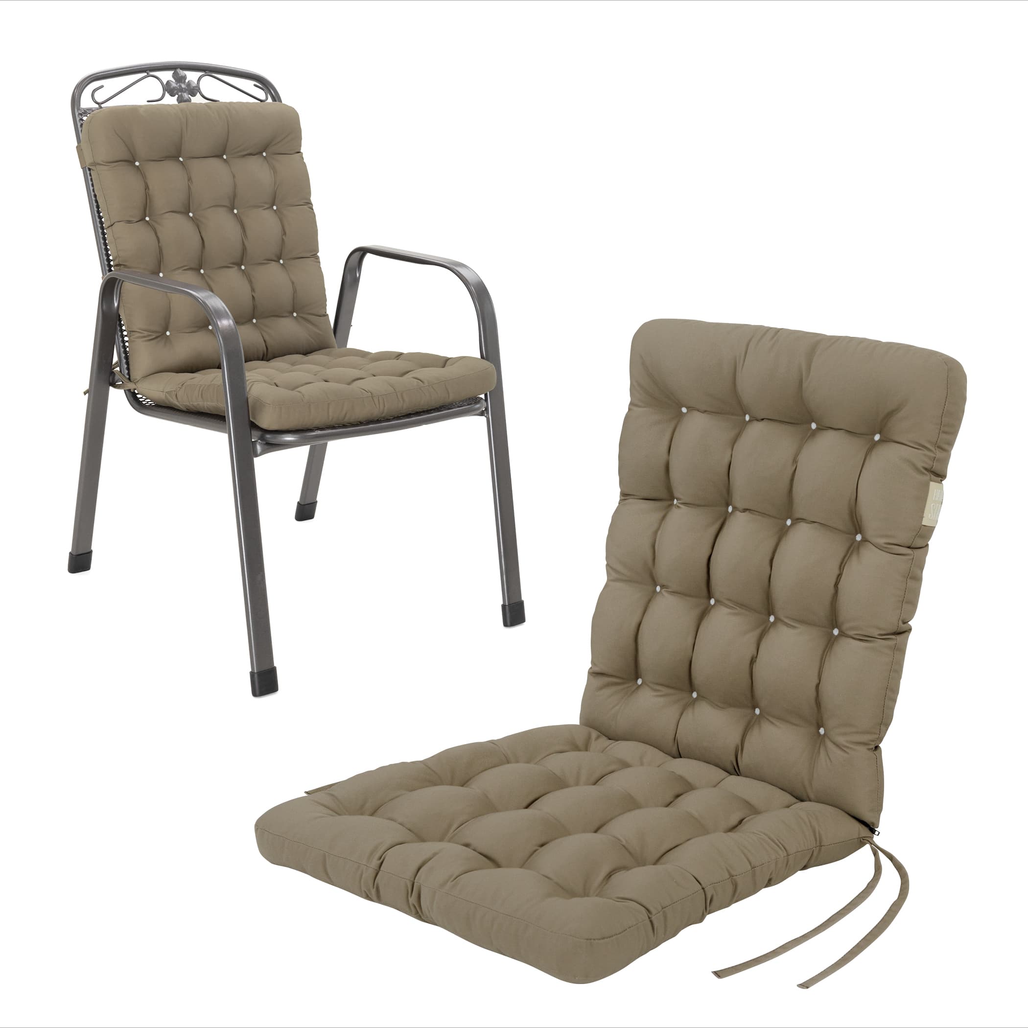 Gartenstuhlauflage Niedriglehner | Goldbraun | HAVE A SEAT Living Orhopädische Auflage Niedriglehner Luxury 100x48 cm 6 cm dick in Goldbraun / Beige – Seitenansicht und auf einem Dehner Savoy Gartenstuhl