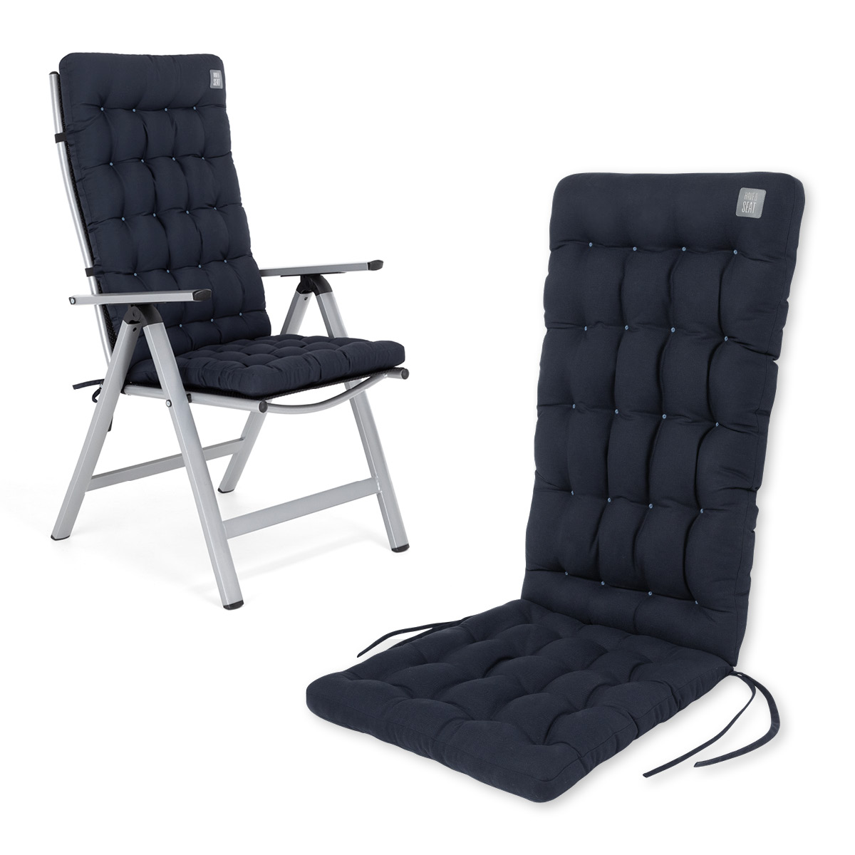 HAVE A SEAT Living Hochlehner Auflagen Marine-Blau | bequemes Sitzpolster, orthopädische gepolsterte Sitzauflage für Hochlehner Gartenstühle