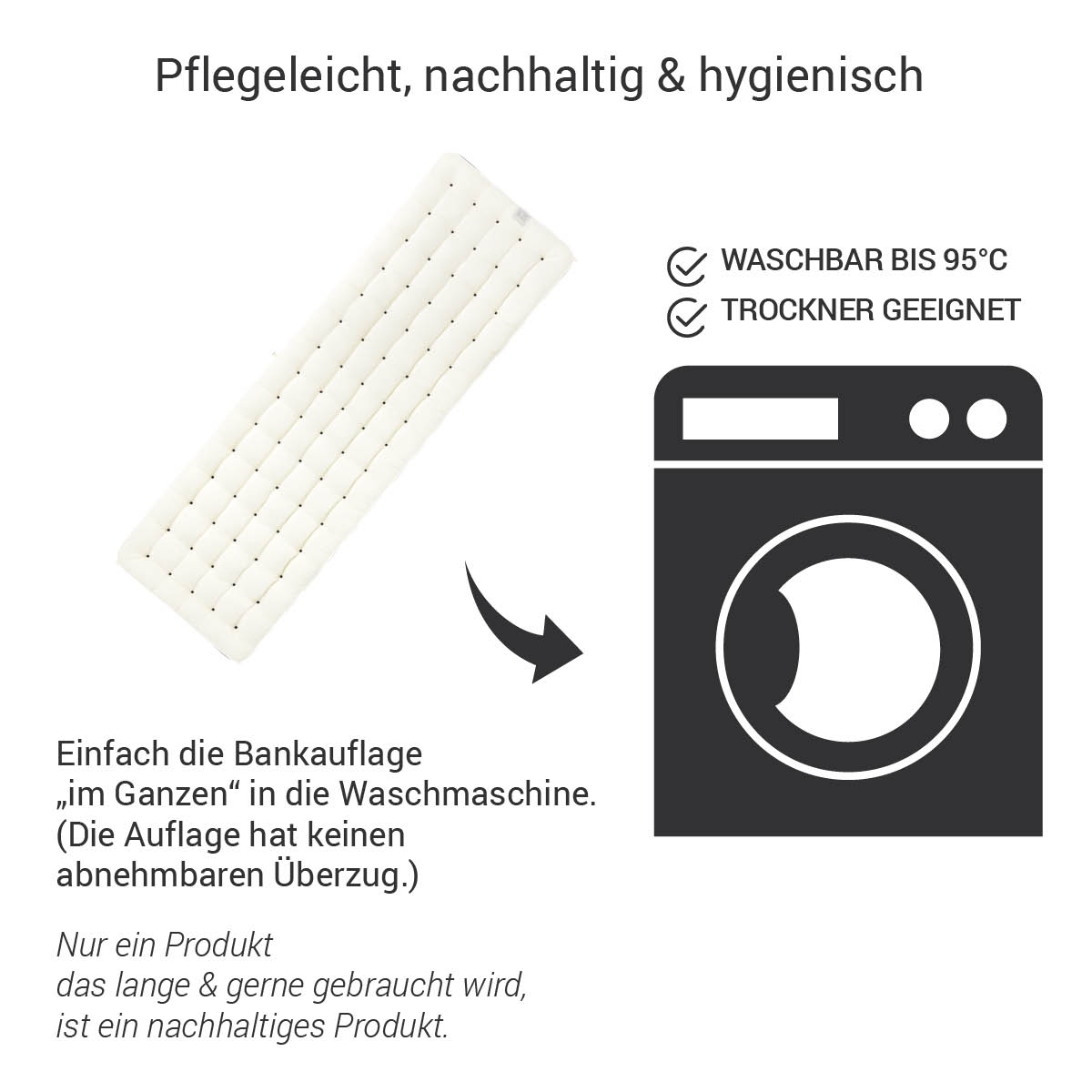 Gartenbank Auflagen-Set 2tlg. waschbar bis 95° C | Weiß | HAVE A SEAT Living Gartenbank Auflagen (Sitz- /Rückenkissen) weiß | komplett im Ganzen waschbar bis 95° C, Trockner geeignet, hygienisch, sauber und geruchsfrei