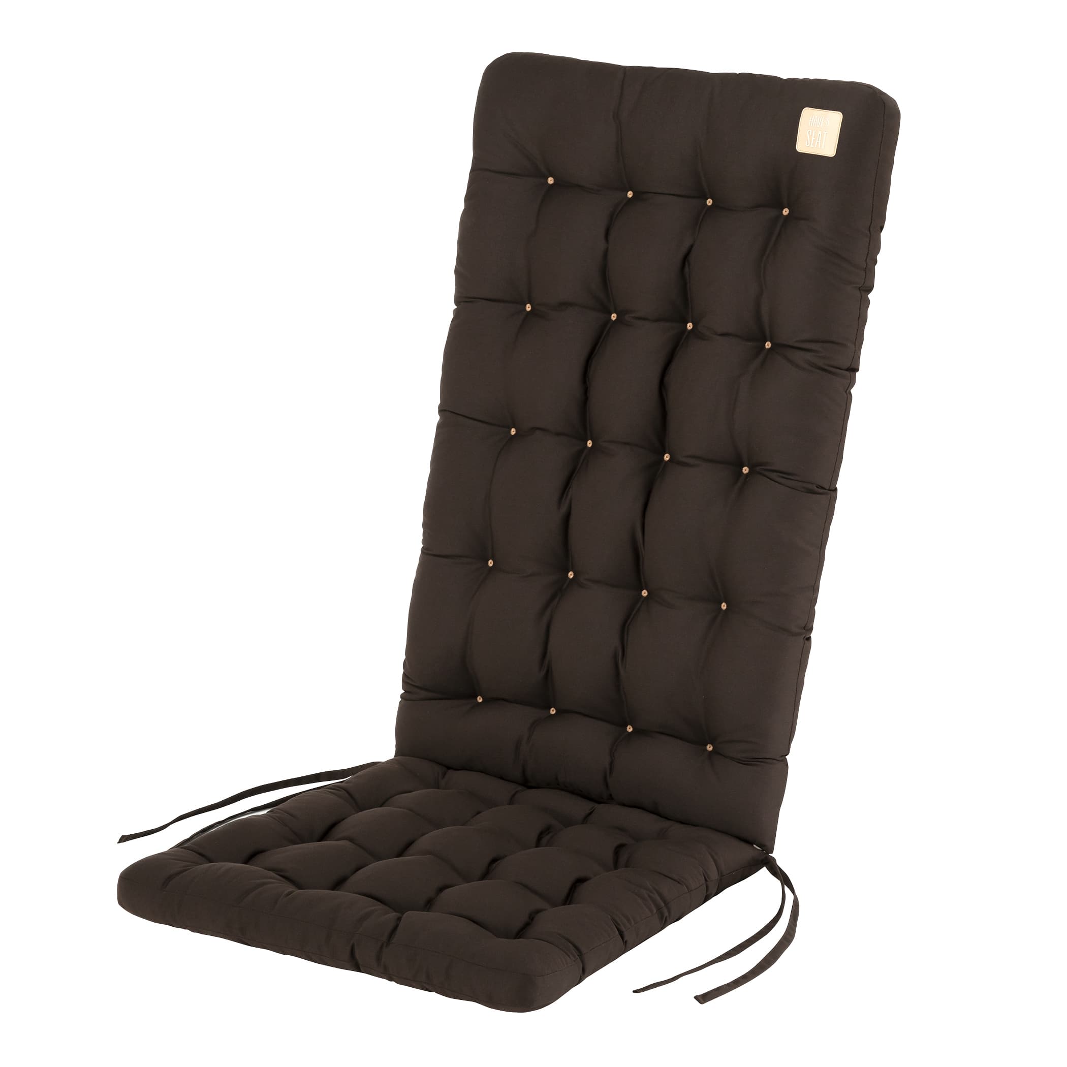 Sitzauflage Hochlehner | Braun | HAVE A SEAT Living Sitzauflage braun für Hochlehner | 8/6 cm dicke Polsterung, wetterfest | mit Bändern zur Befestigung an Gartenstuhl | HAVE A SEAT Living