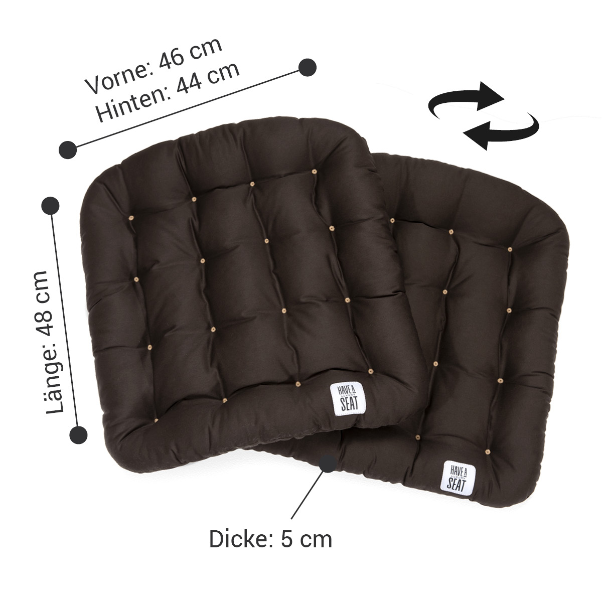 Premium Sitzkissen 48x46, 5 cm dicke Riegel-Polsterung (kälteabweisend), das Kissen kann auf beiden Seiten verwendet werden | HAVE A SEAT Living