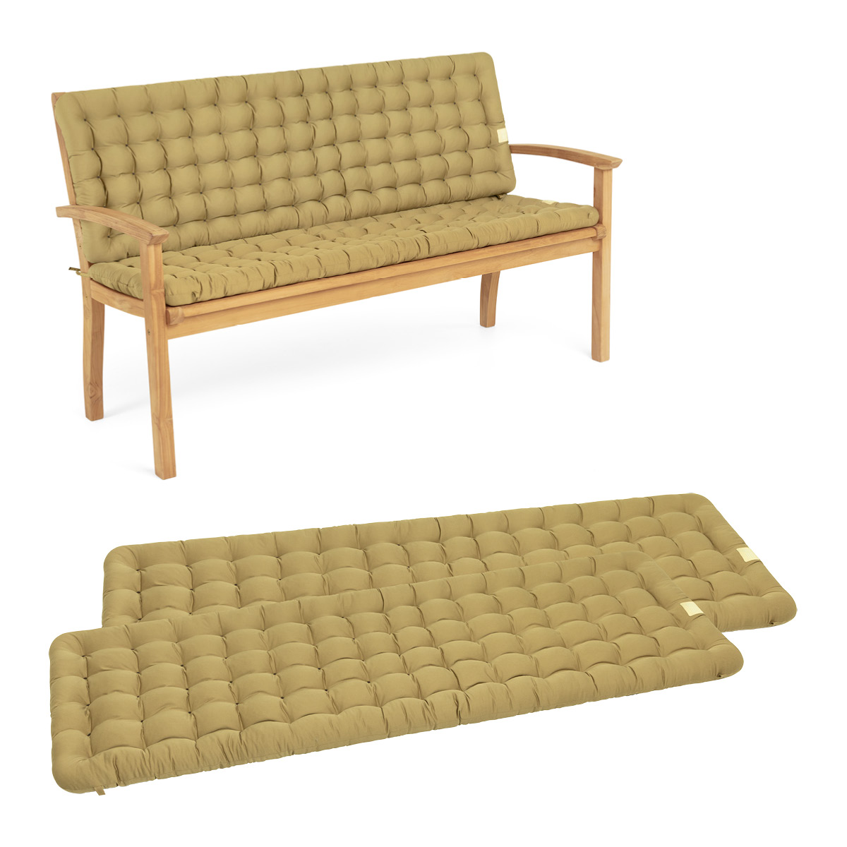 Gartenbankpolster mit Rückenteil | Beige | HAVE A SEAT Living Bankpolster für Gartenbänke mit Rückenteil in Beige | bequemes Sitzpolster, wetterfeste Sitzauflage für Sitzbänke | HAVE A SEAT Living