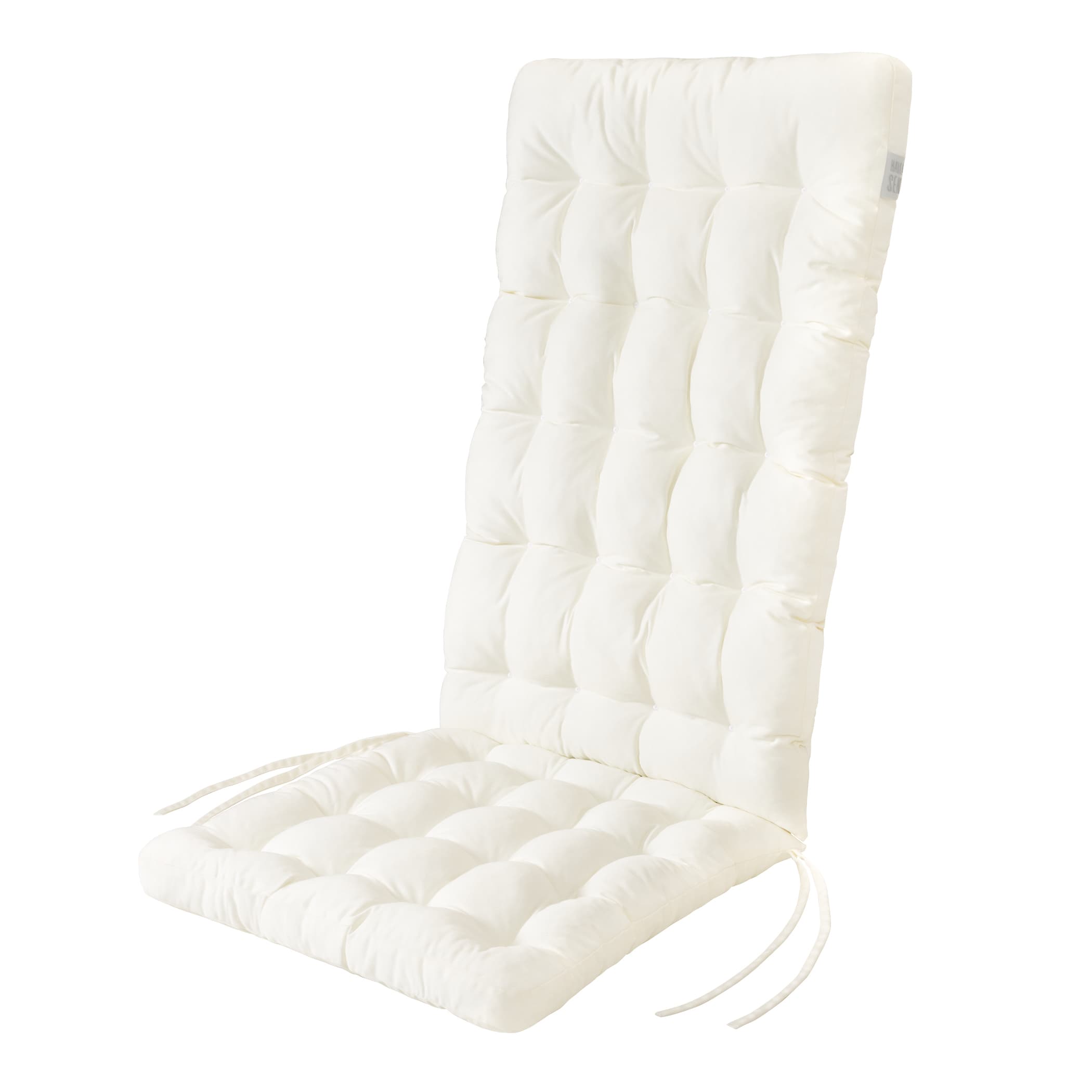 Sitzauflage Hochlehner | Weiß | HAVE A SEAT Living Sitzauflage weiß für Hochlehner | 8/6 cm dicke Polsterung, wetterfest | mit Bändern zur Befestigung an Gartenstuhl | HAVE A SEAT Living