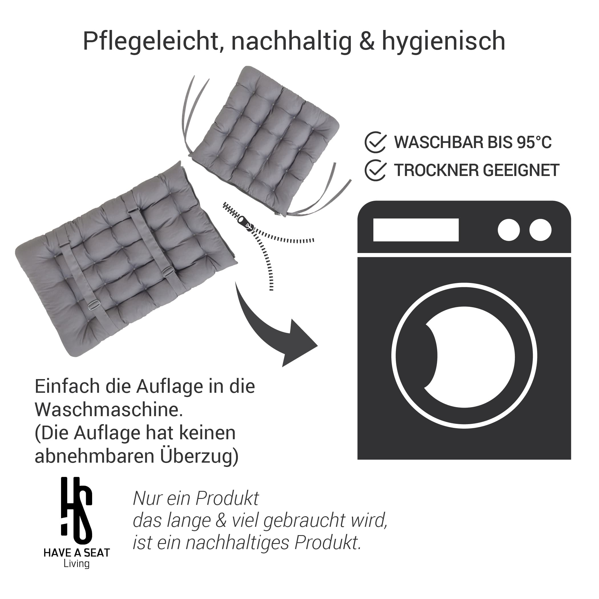 Auflage Hochlehner waschbar | Hellgrau | HAVE A SEAT Living Auflage Hochlehner hellgrau,  komplett waschbar bis 95° C / Trockner geeignet | Rückenteil und Sitzpolster sind mit Reißverschluss verbunden